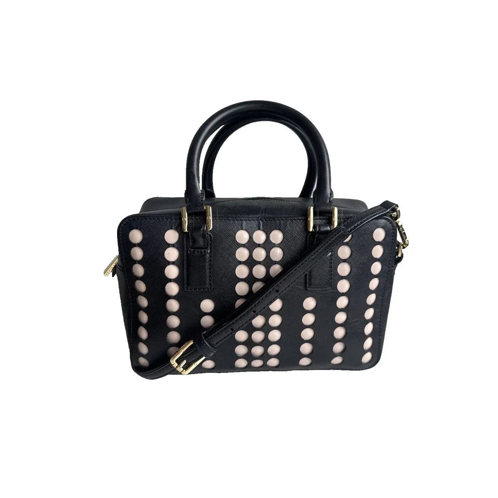 Tory Burch Robinson Lily Satchel Crossbody Bag Black & Beige Saffiano Leather